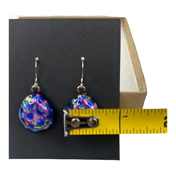 Dangle Drop Earrings Handmade Fused Glass Iridescent Blue Purple Pink New In Box - Picture 6 of 8
